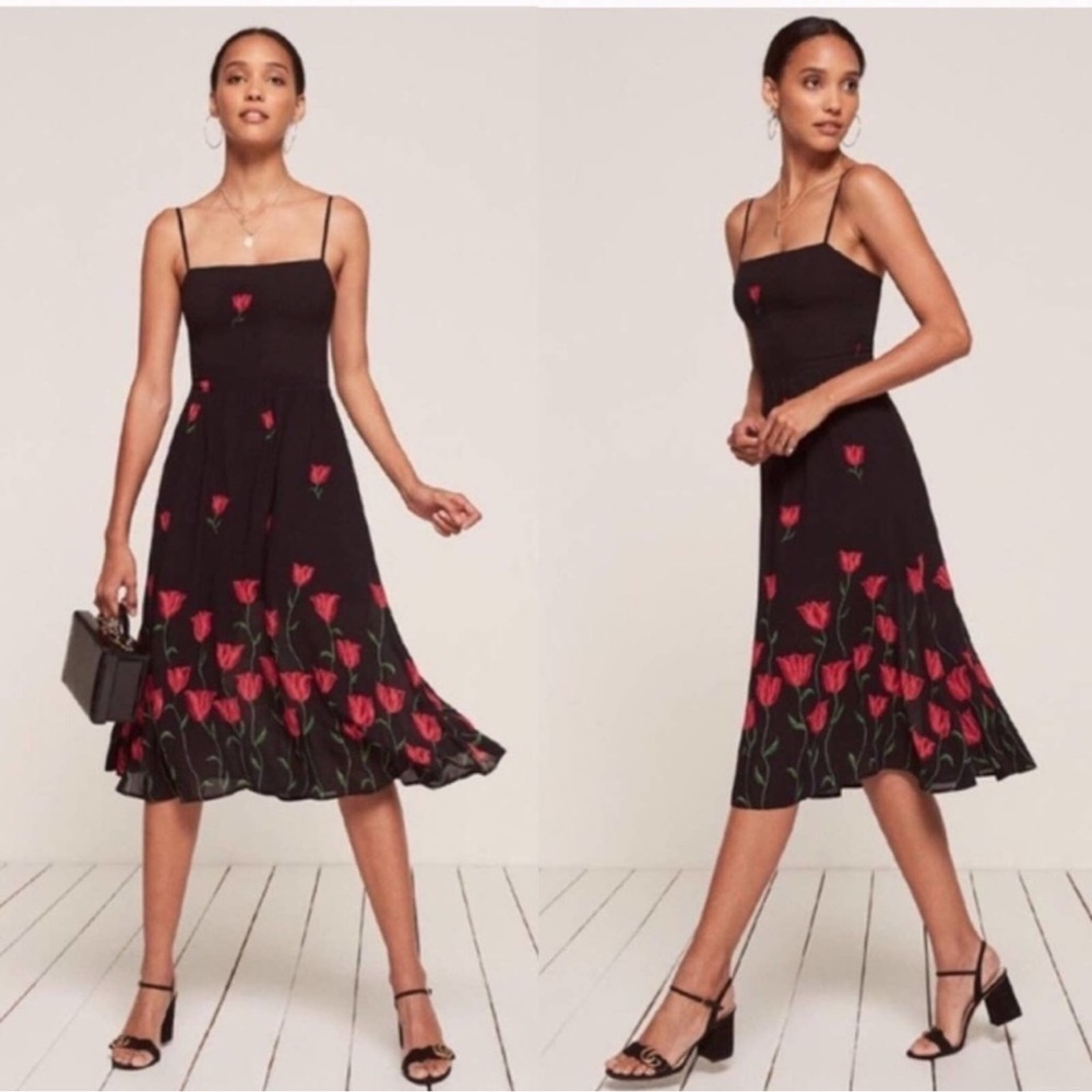 Elegant Black and Red Floral Dress